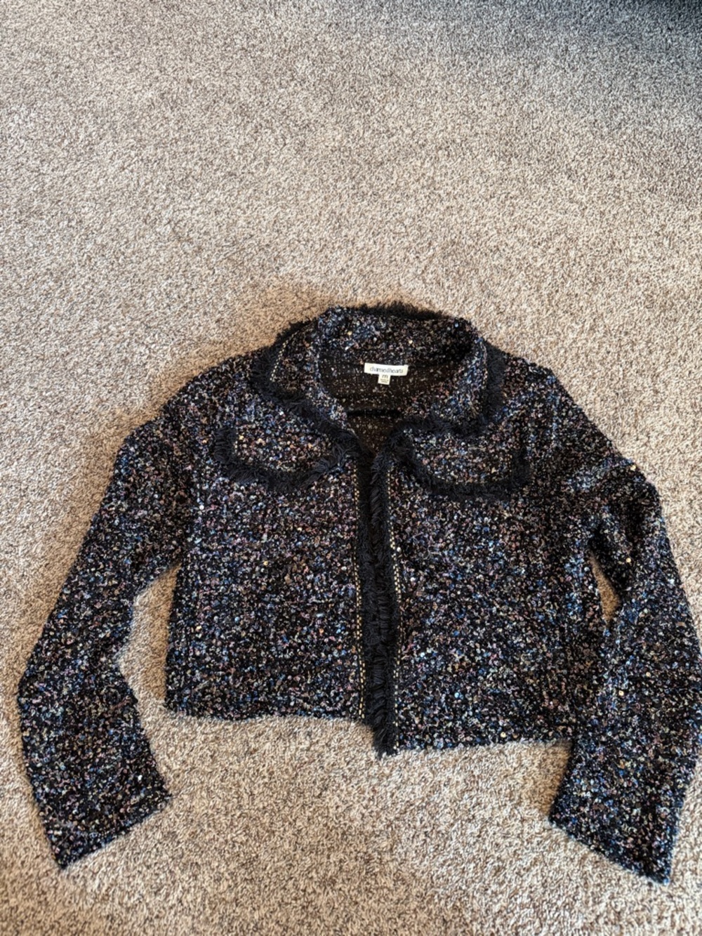 Cropped Multicolor Bouclé Jacket - Women's Black